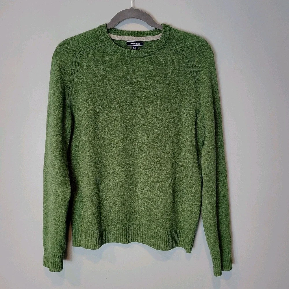 Land's End Mens Lambswool Sweater in size Large Tall LT Wool Green
